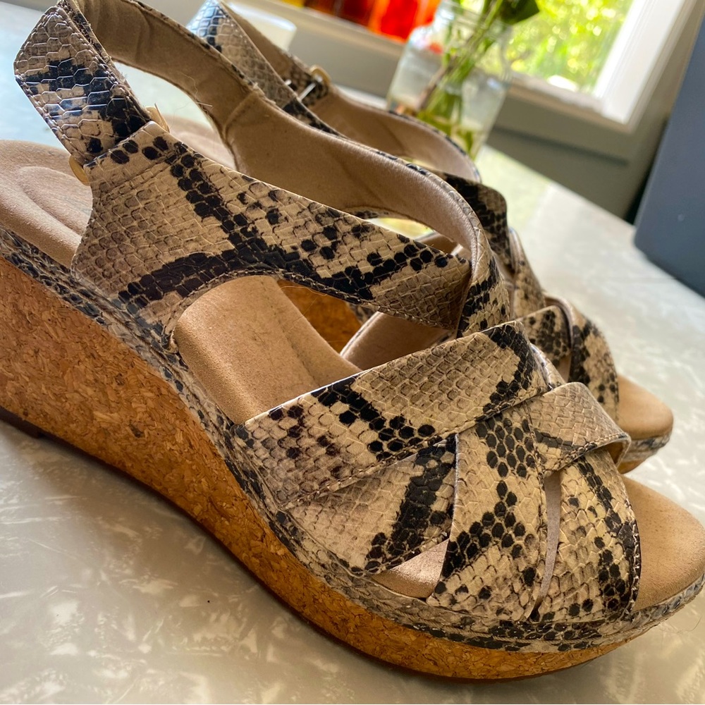 Clarks animal print wedges